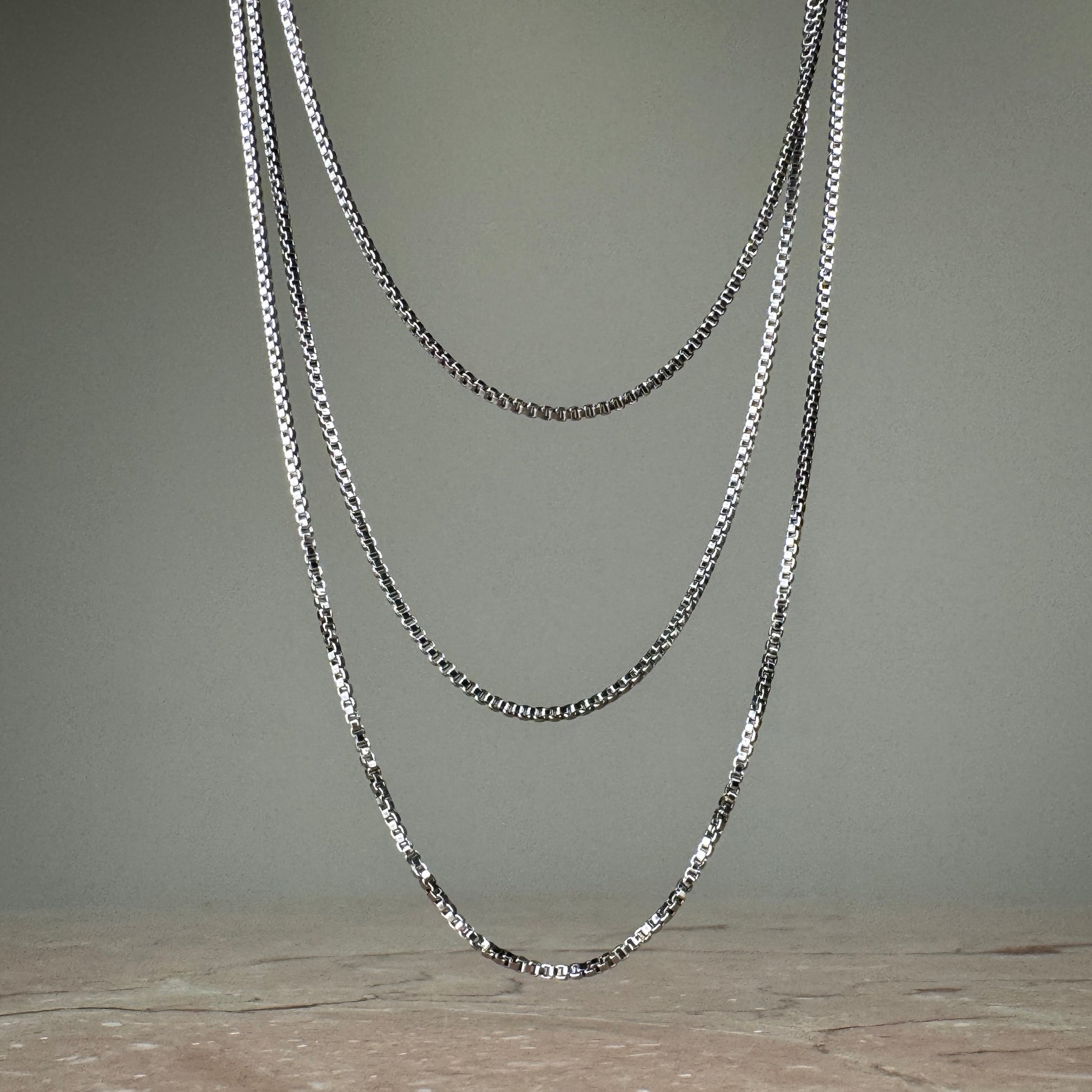 Three Strand Box Chain Necklace in Silver 