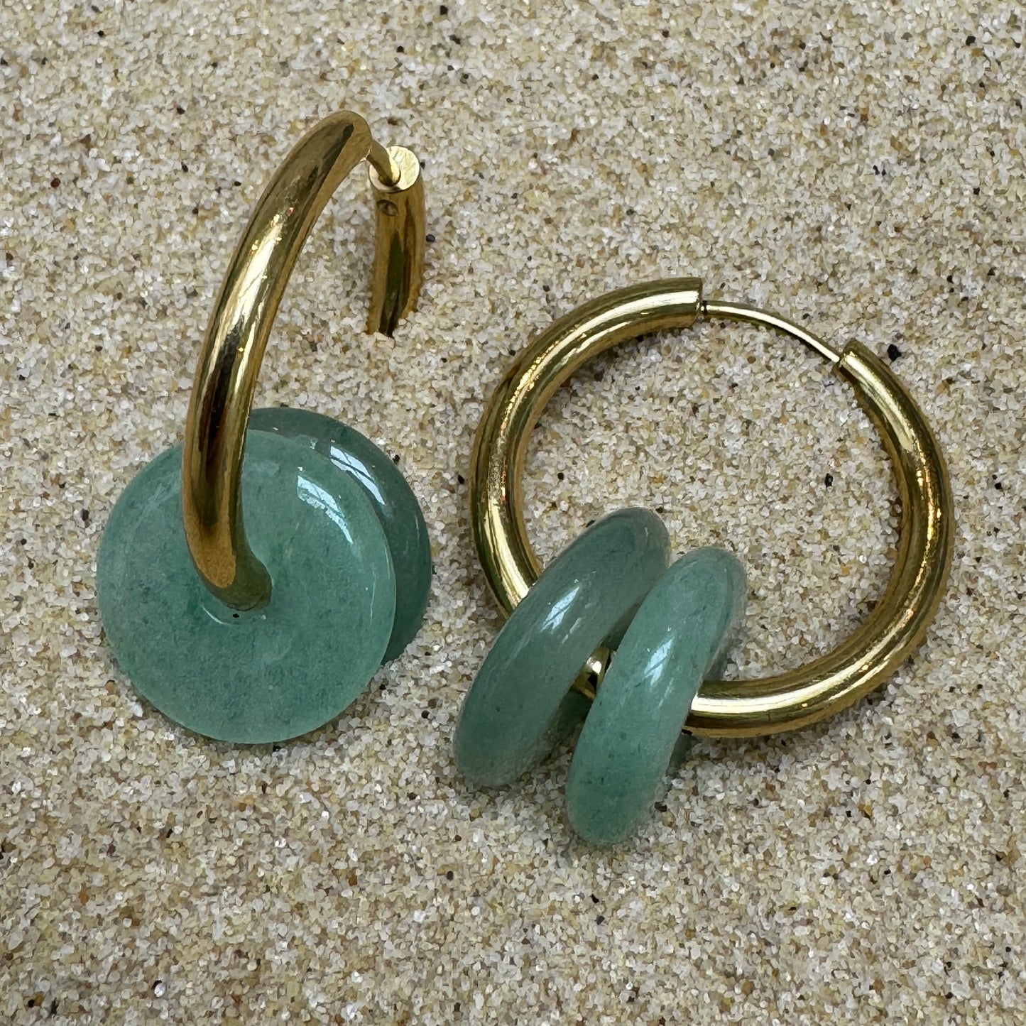 Small 14mm aventurine crystal double hoop huggie earrings 