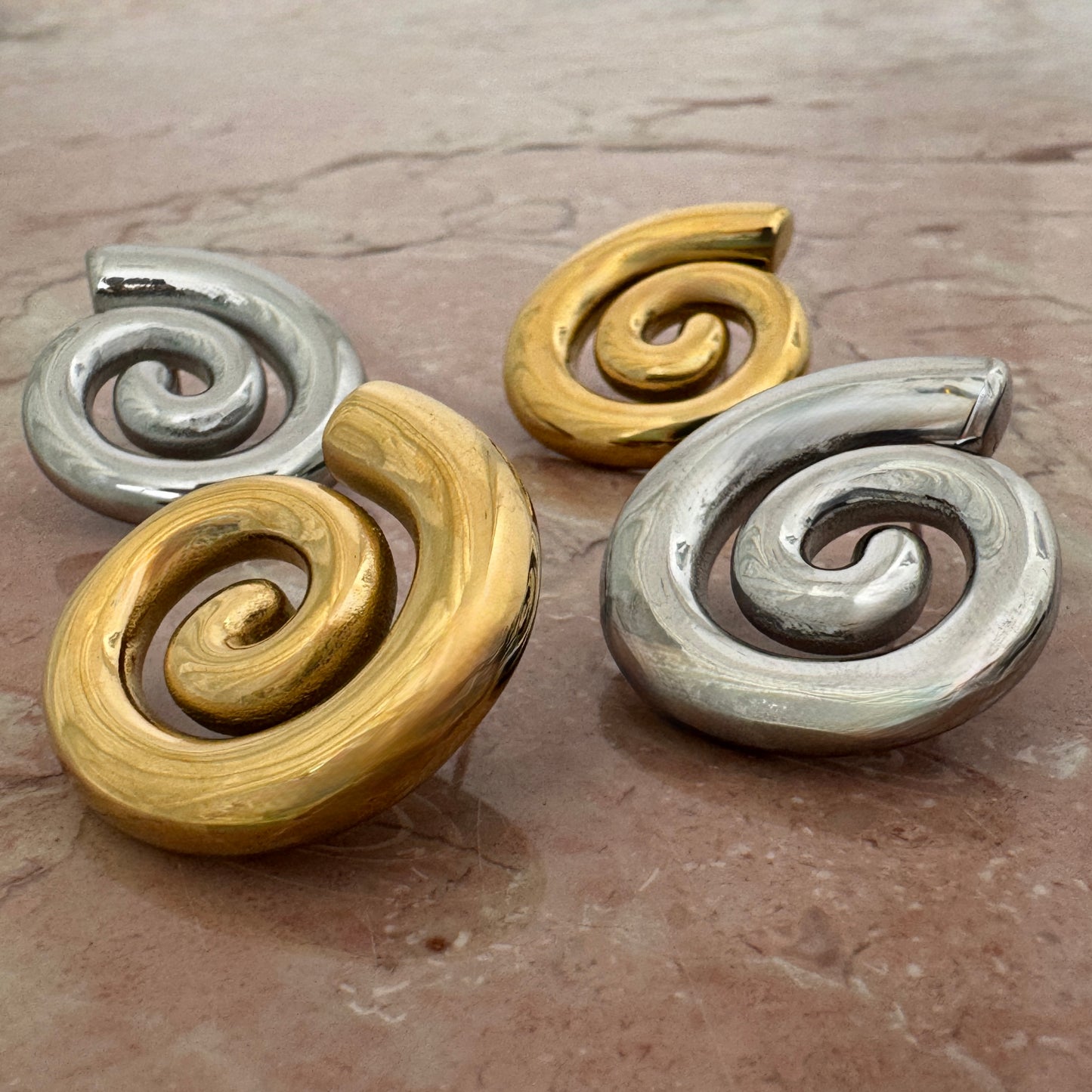 Spiral Stud Earrings in Gold and Silver