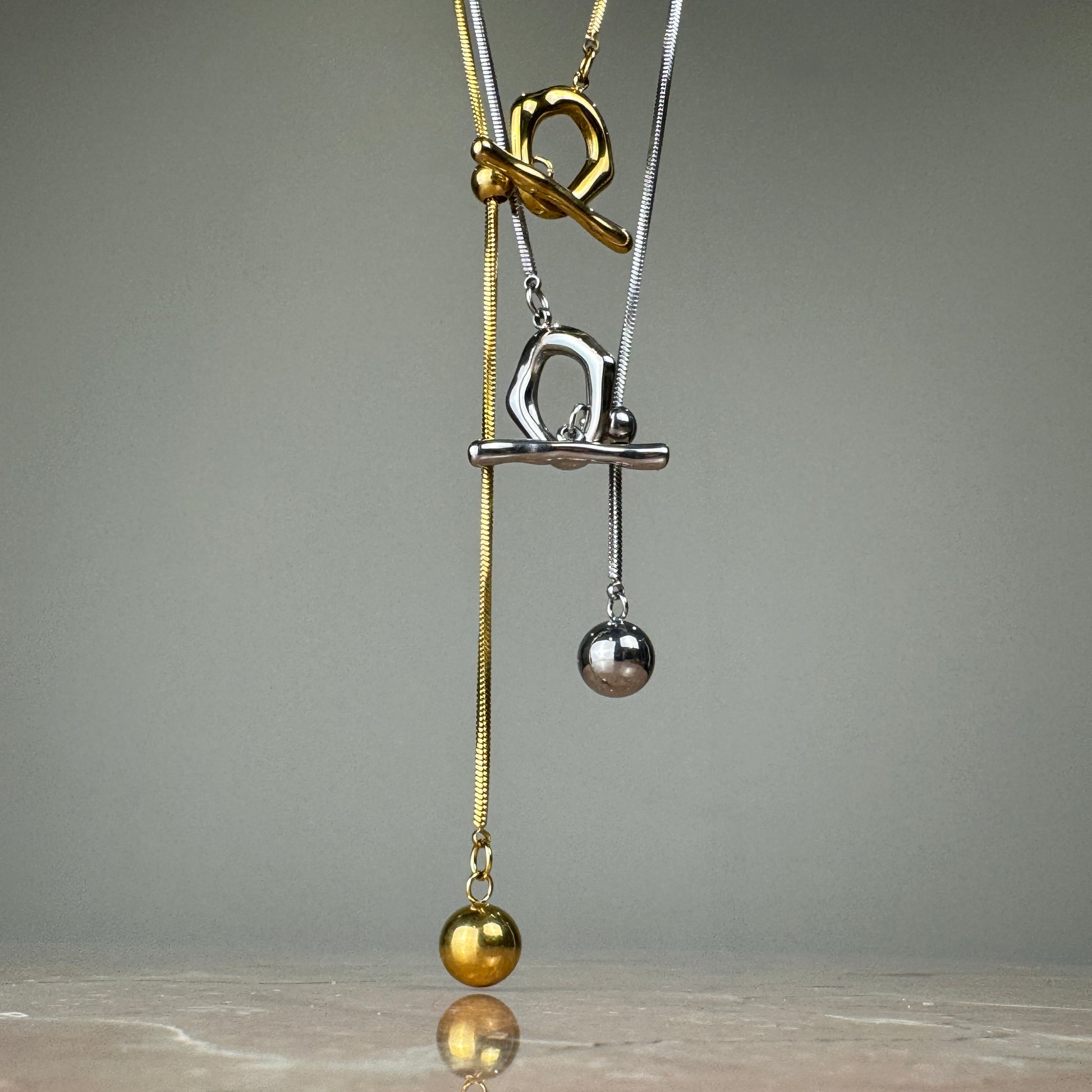 Adjustable Molten T-Bar Snake Chain Pendant in gold and silver 