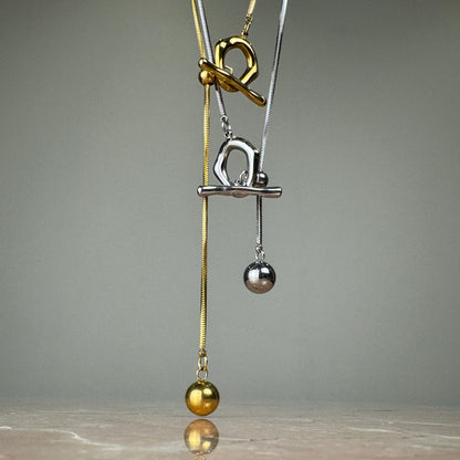 Adjustable Molten T-Bar Snake Chain Pendant in gold and silver 