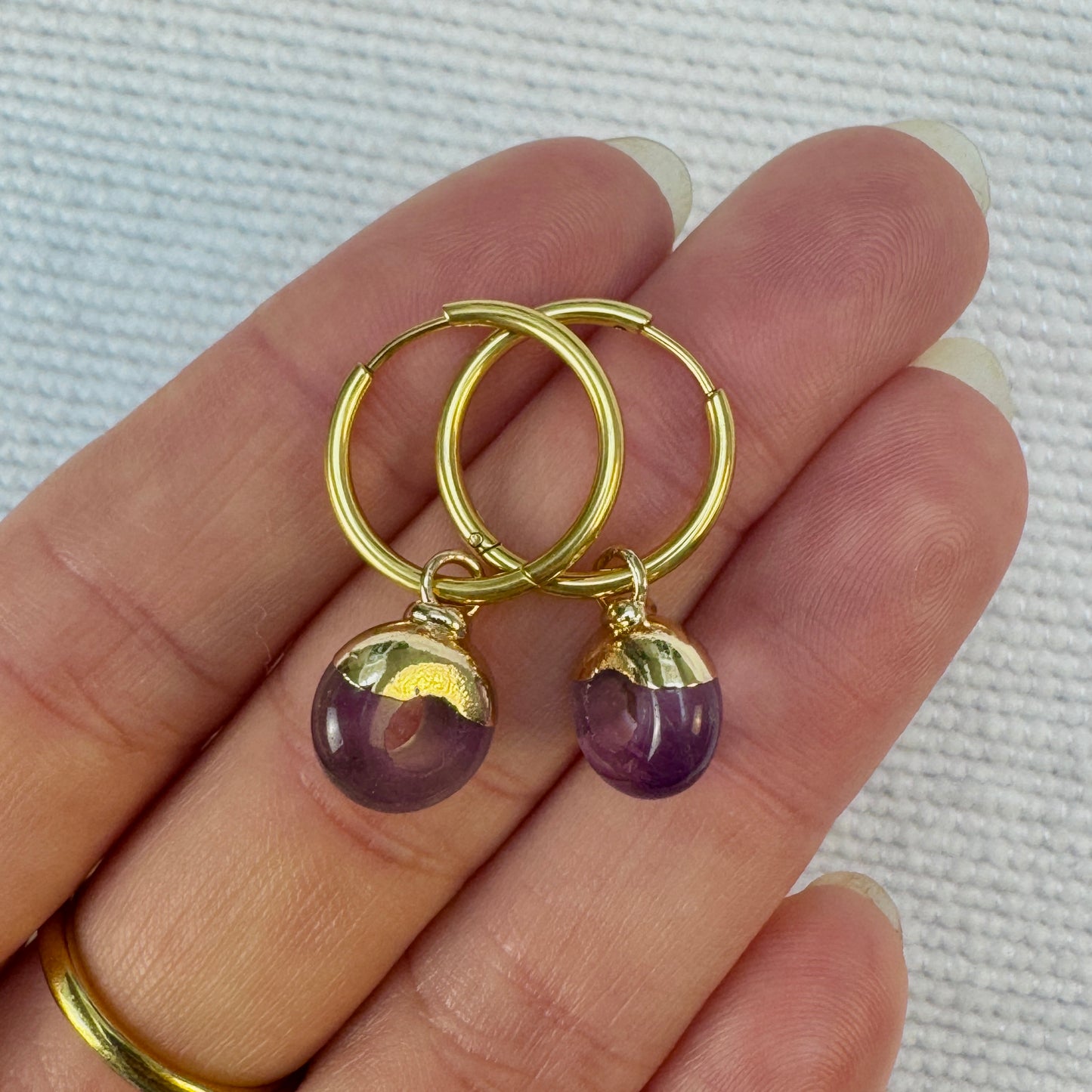 Purple Amethyst Crystal Ring Hoop Earrings from Jessica Rose jewellery