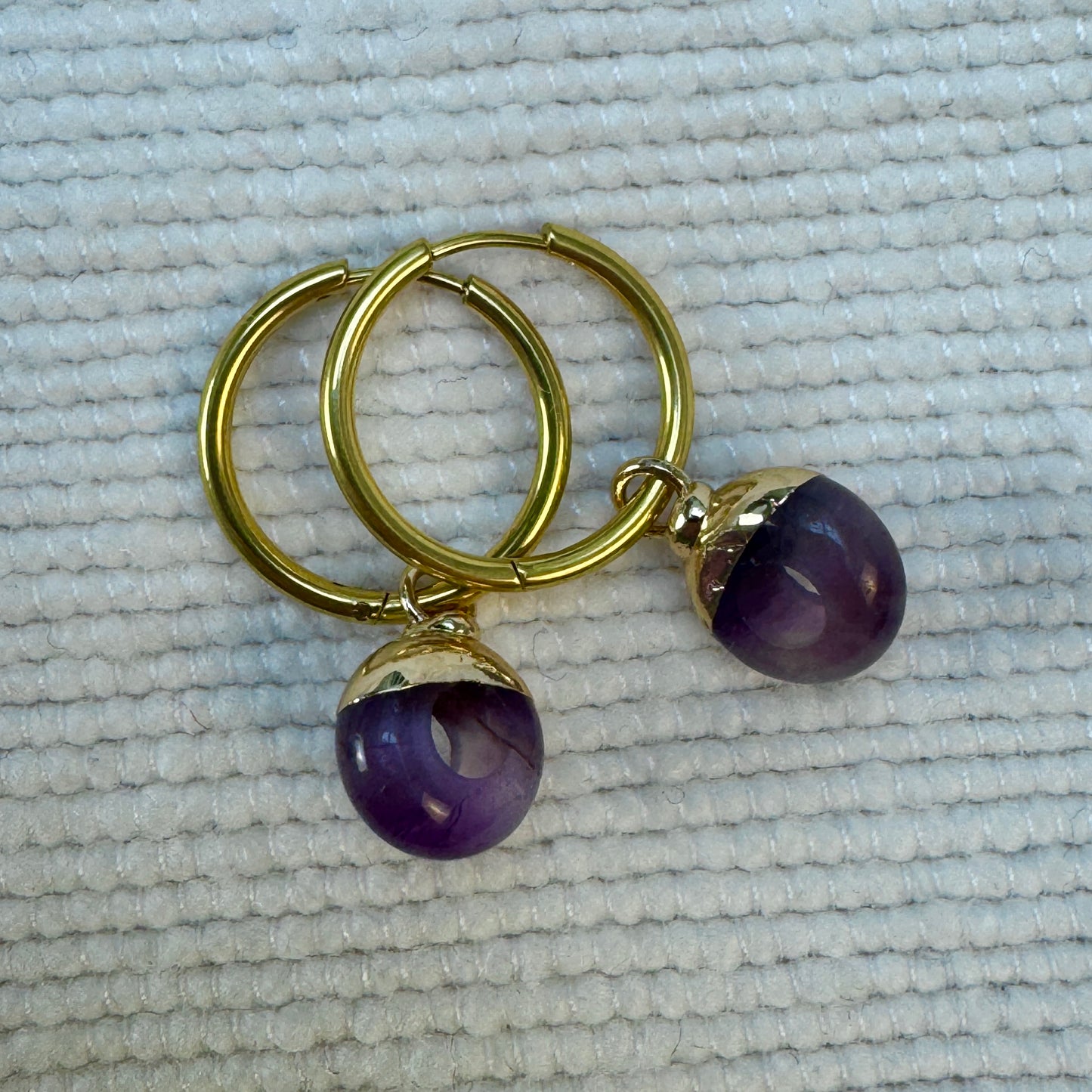 Purple Amethyst Crystal Ring Hoop Earrings from Jessica Rose jewellery