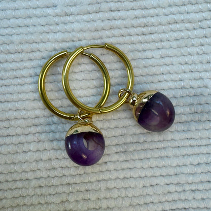Purple Amethyst Crystal Ring Hoop Earrings from Jessica Rose jewellery