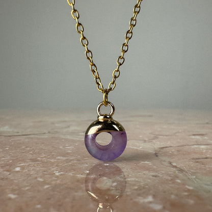 Amethyst Crystal Ring Pendant with 18k gold plated cap and fine chain
