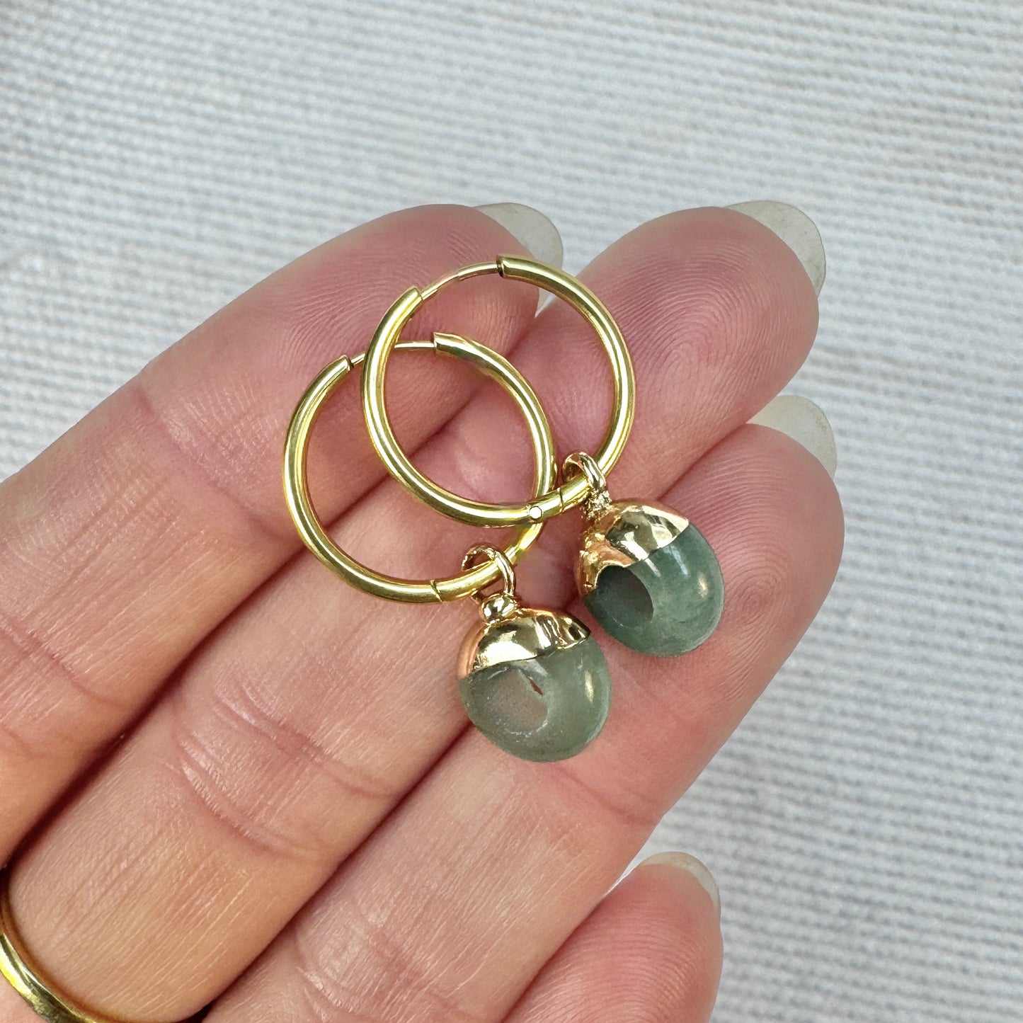 Green Aventurine Crystal Ring Hoop Earrings from Jessica Rose jewellery