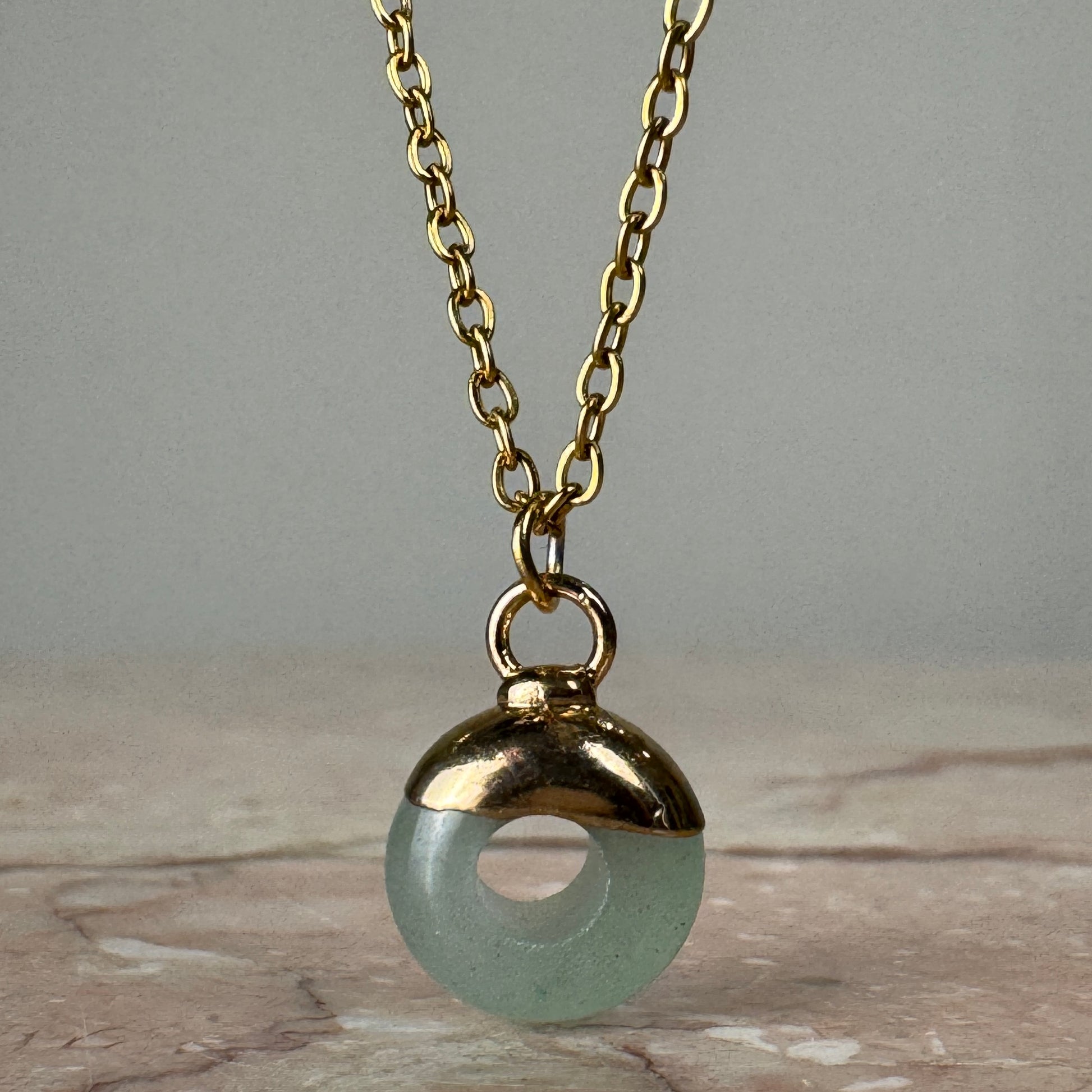 Aventurine Crystal Ring Pendant with 18k gold plated cap and fine chain