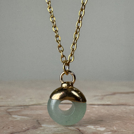 Aventurine Crystal Ring Pendant with 18k gold plated cap and fine chain