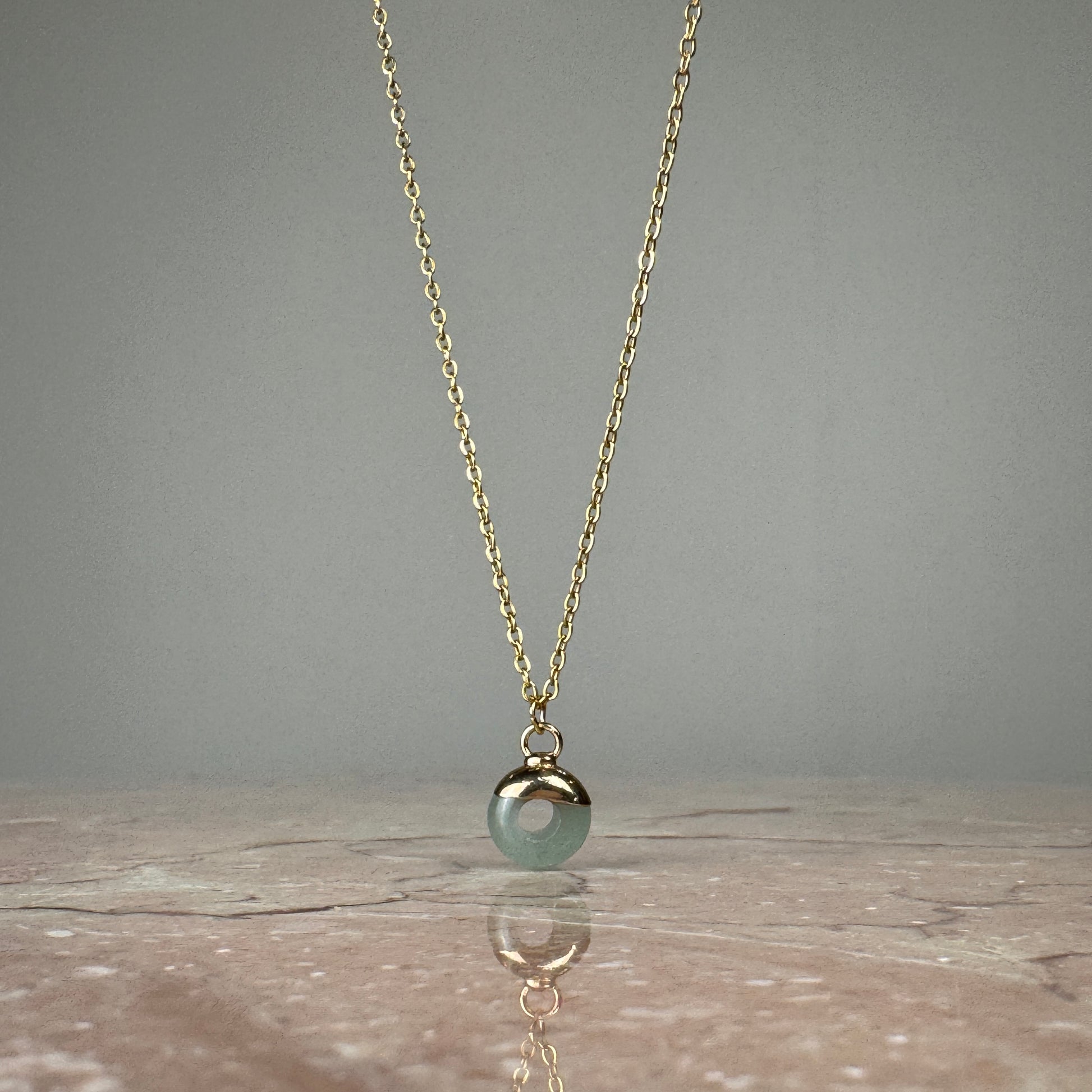 Aventurine Crystal Ring Pendant with 18k gold plated cap and fine chain