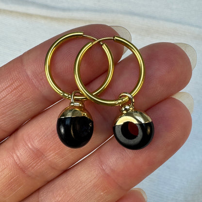 Black Obsidian Crystal Ring Hoop Earrings from Jessica Rose jewellery