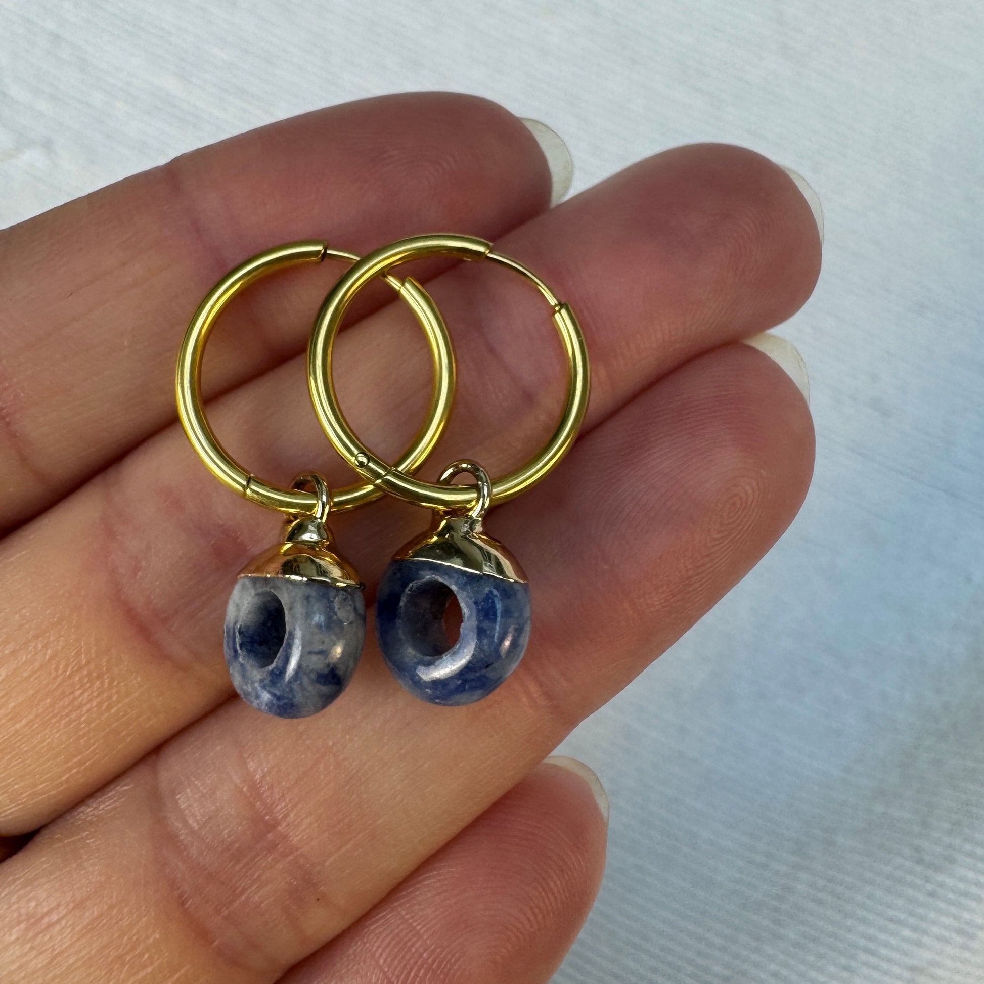 Blue Spot Jasper Crystal Ring Hoop Earrings from Jessica Rose jewellery