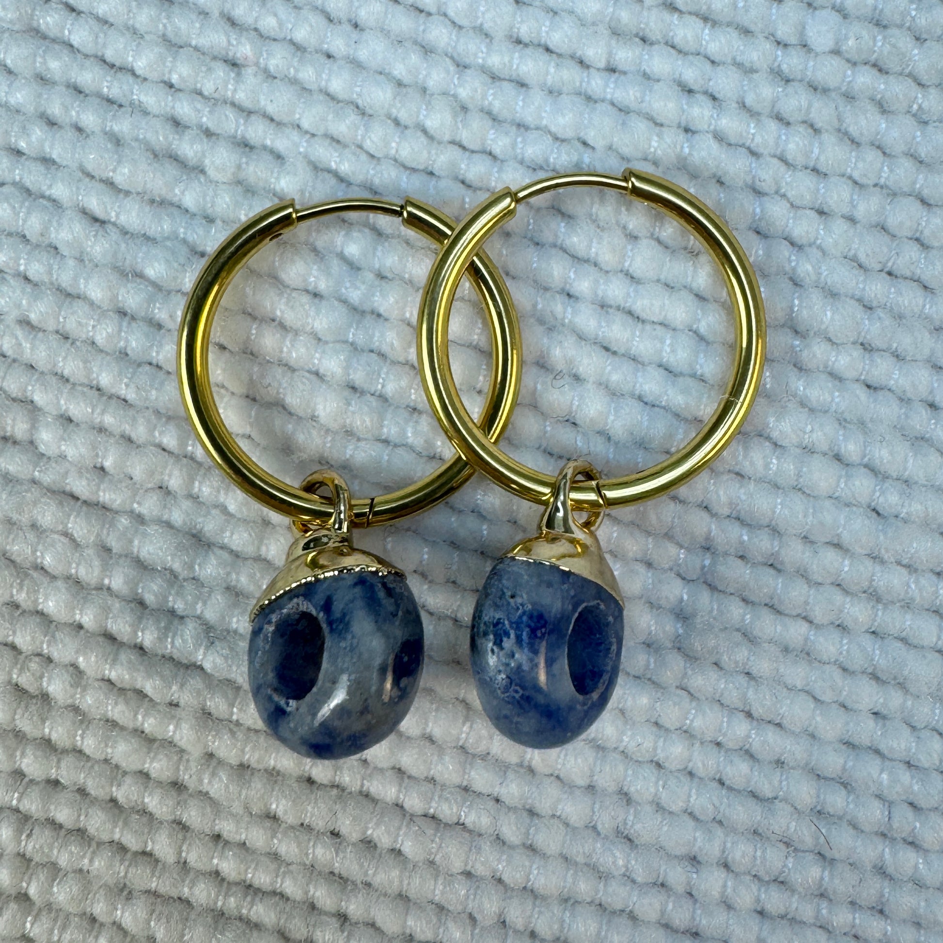 Blue Spot Jasper Crystal Ring Hoop Earrings from Jessica Rose jewellery