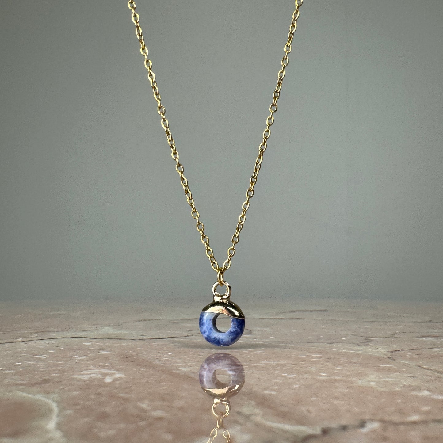 Blue Spot Jasper Crystal Ring Pendant with 18k gold plated cap and fine chain