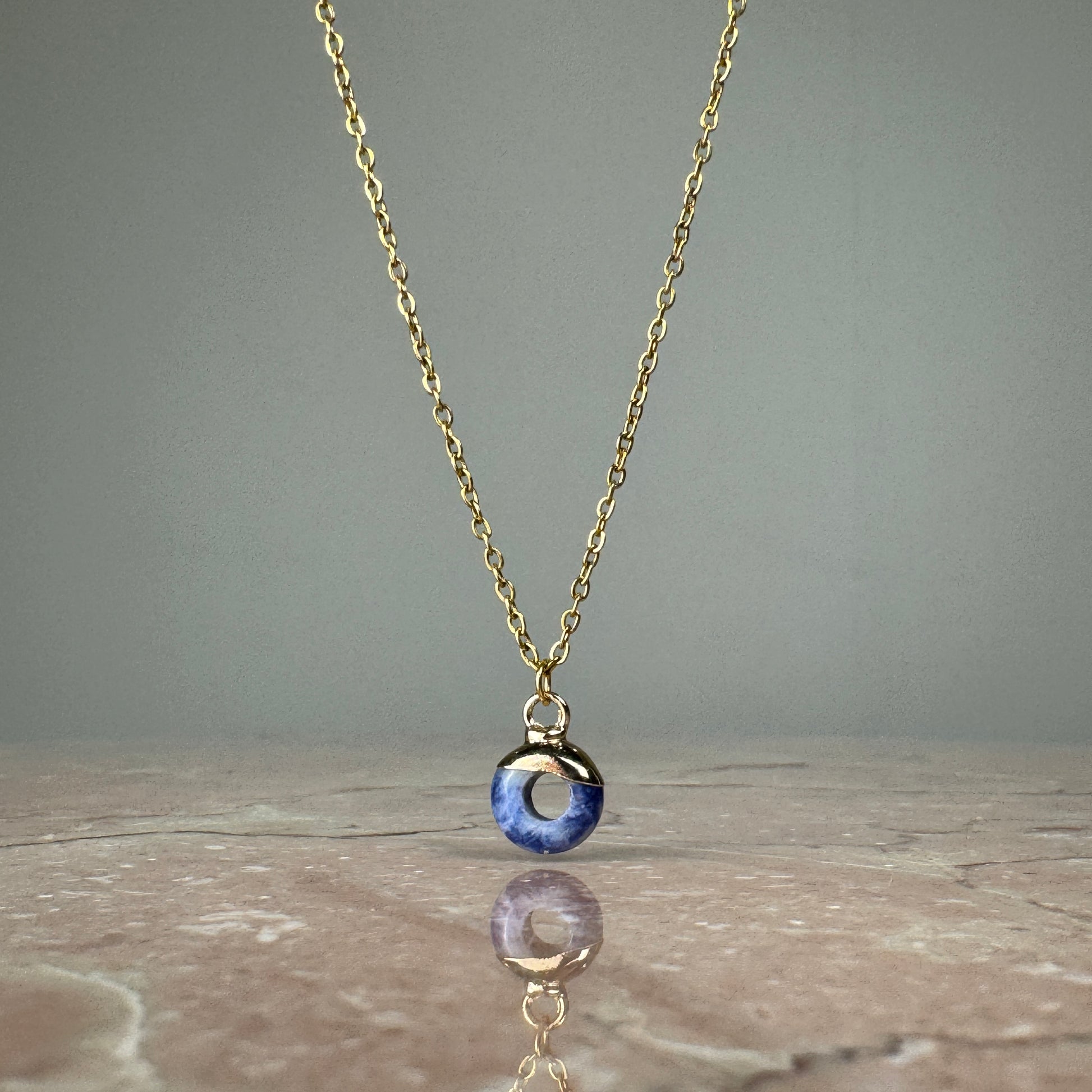 Blue Spot Jasper Crystal Ring Pendant with 18k gold plated cap and fine chain