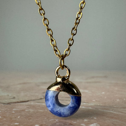 Blue Spot Jasper Crystal Ring Pendant with 18k gold plated cap and fine chain
