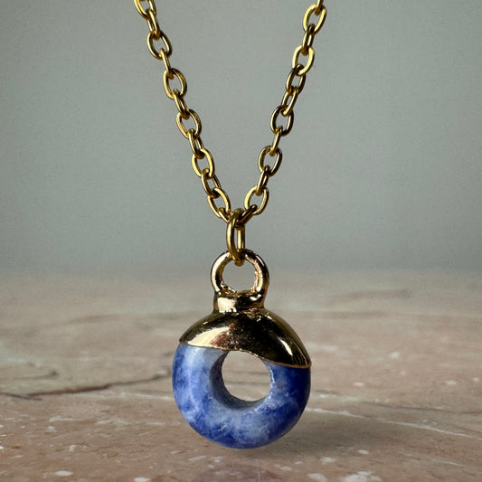 Blue Spot Jasper Crystal Ring Pendant with 18k gold plated cap and fine chain