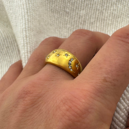 Celestial Gold Stars and Moons Ring