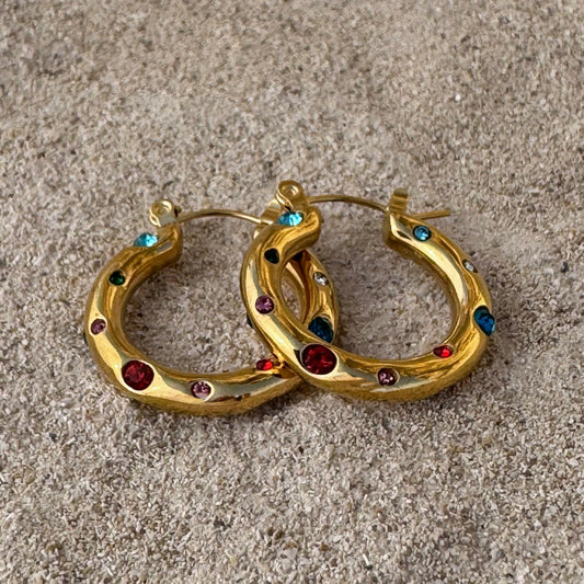Colourful Zircon Gold Plated Hoop Earrings