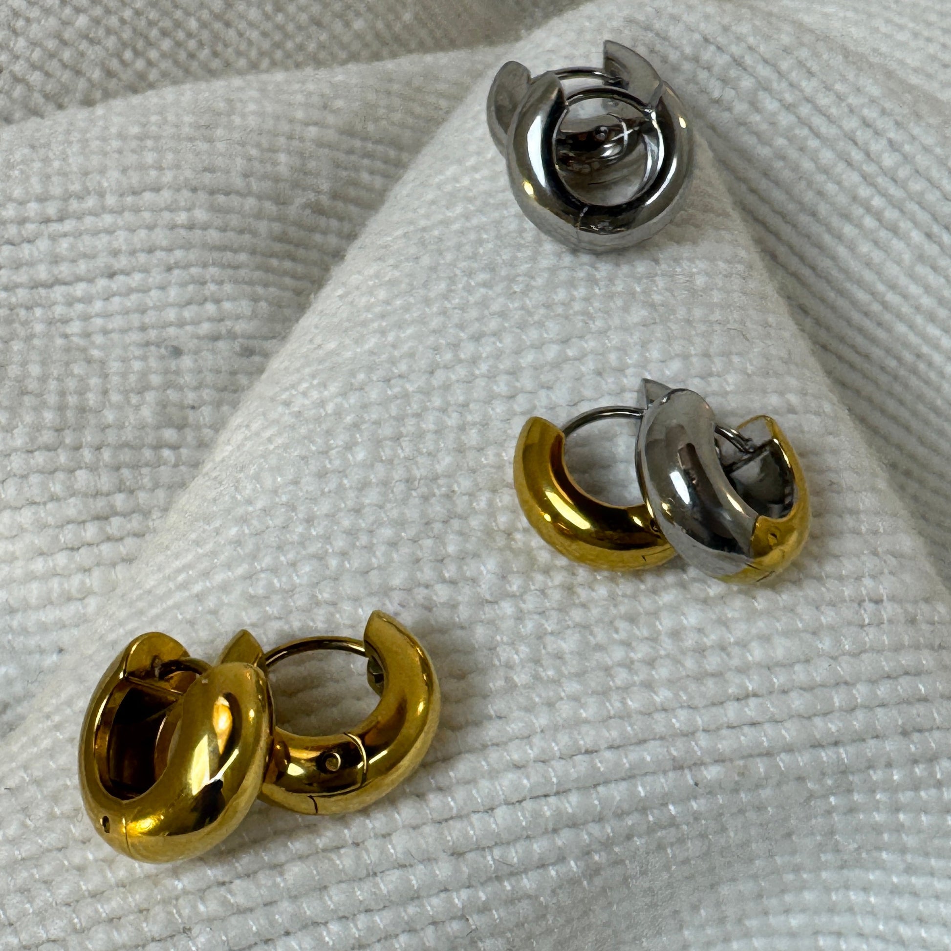 Extra thick huggie earrings in gold, silver or mixed metal