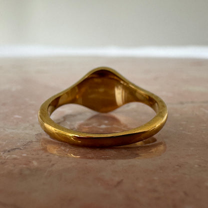 Gold Plated Engraved Face Signet Ring Back