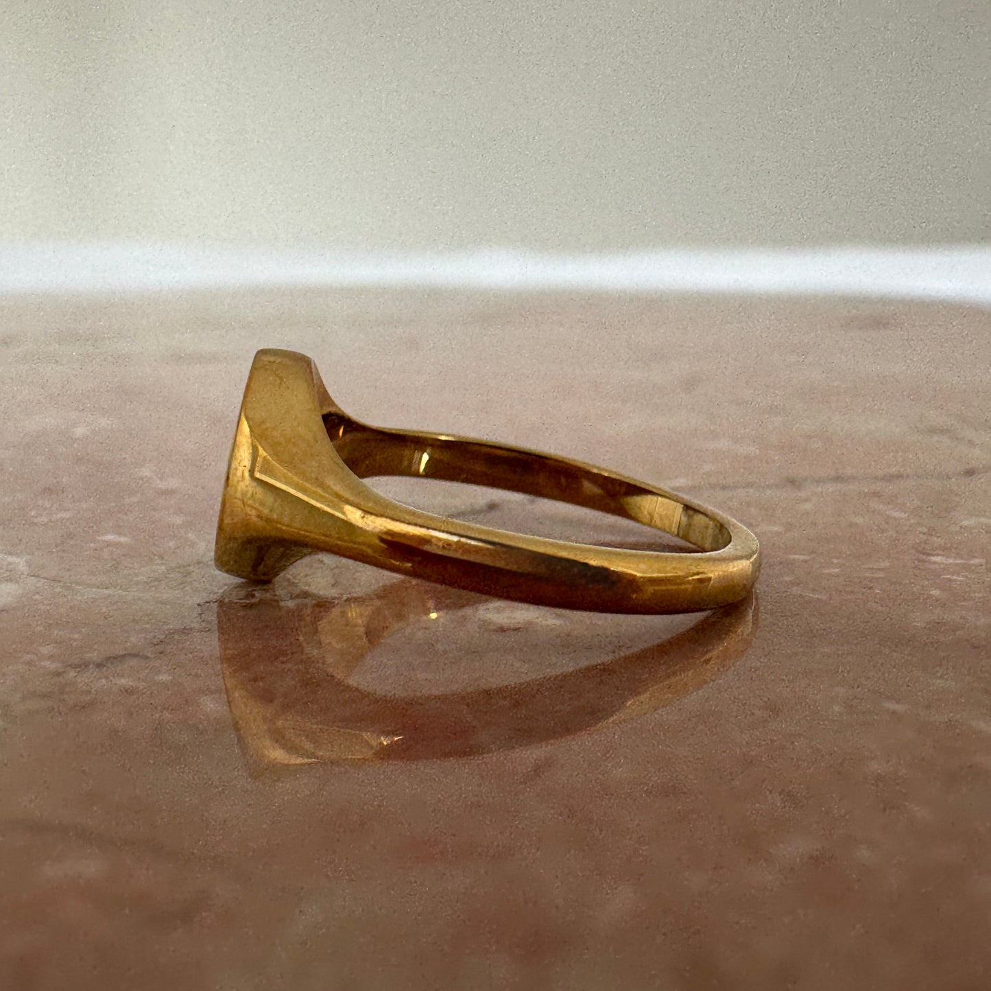 Gold Plated Engraved Face Signet Ring Side