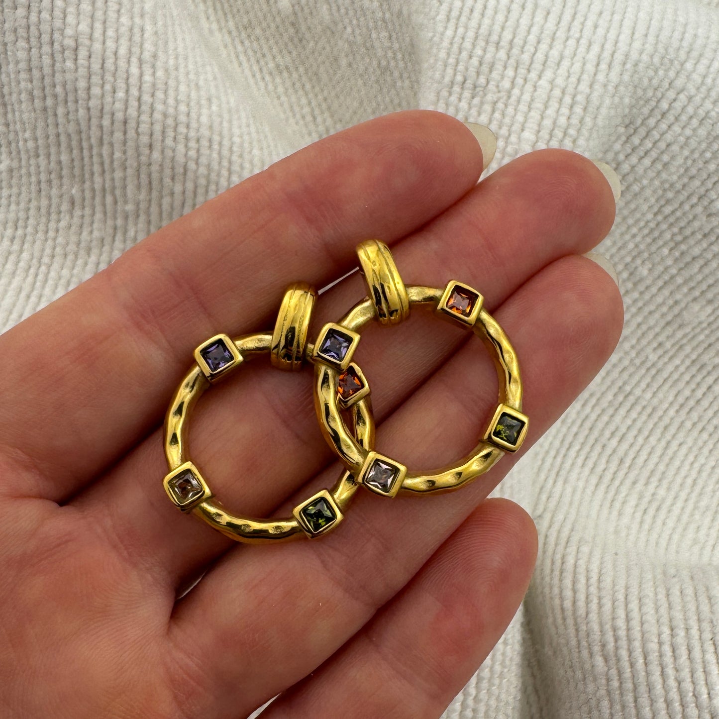 Gold Plated Pastel Zircon Ring Earrings