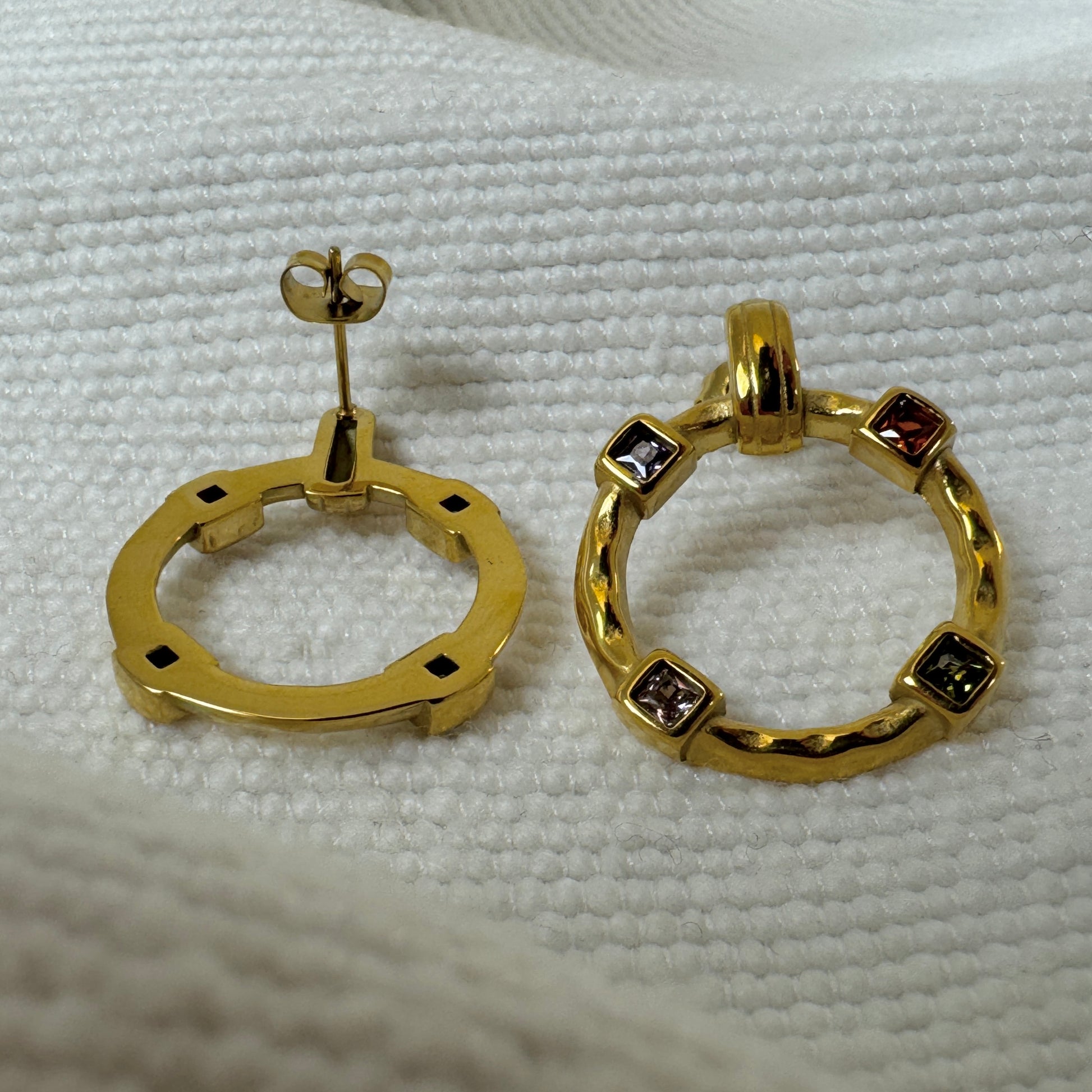 Gold Plated Pastel Zircon Ring Earrings back with stud and butterfly fastening