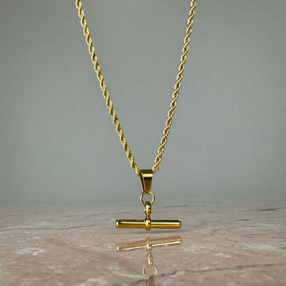 Gold Plated T-Bar Twist Chain Necklace