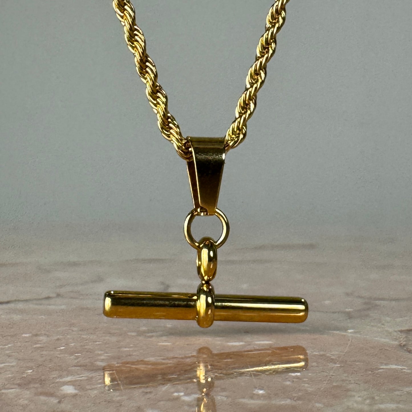 Gold Plated T-Bar Twist Chain Necklace