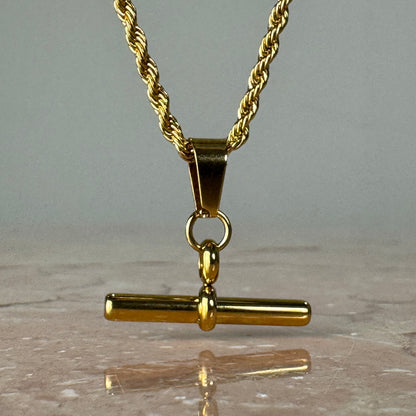 Gold Plated T-Bar Twist Chain Necklace