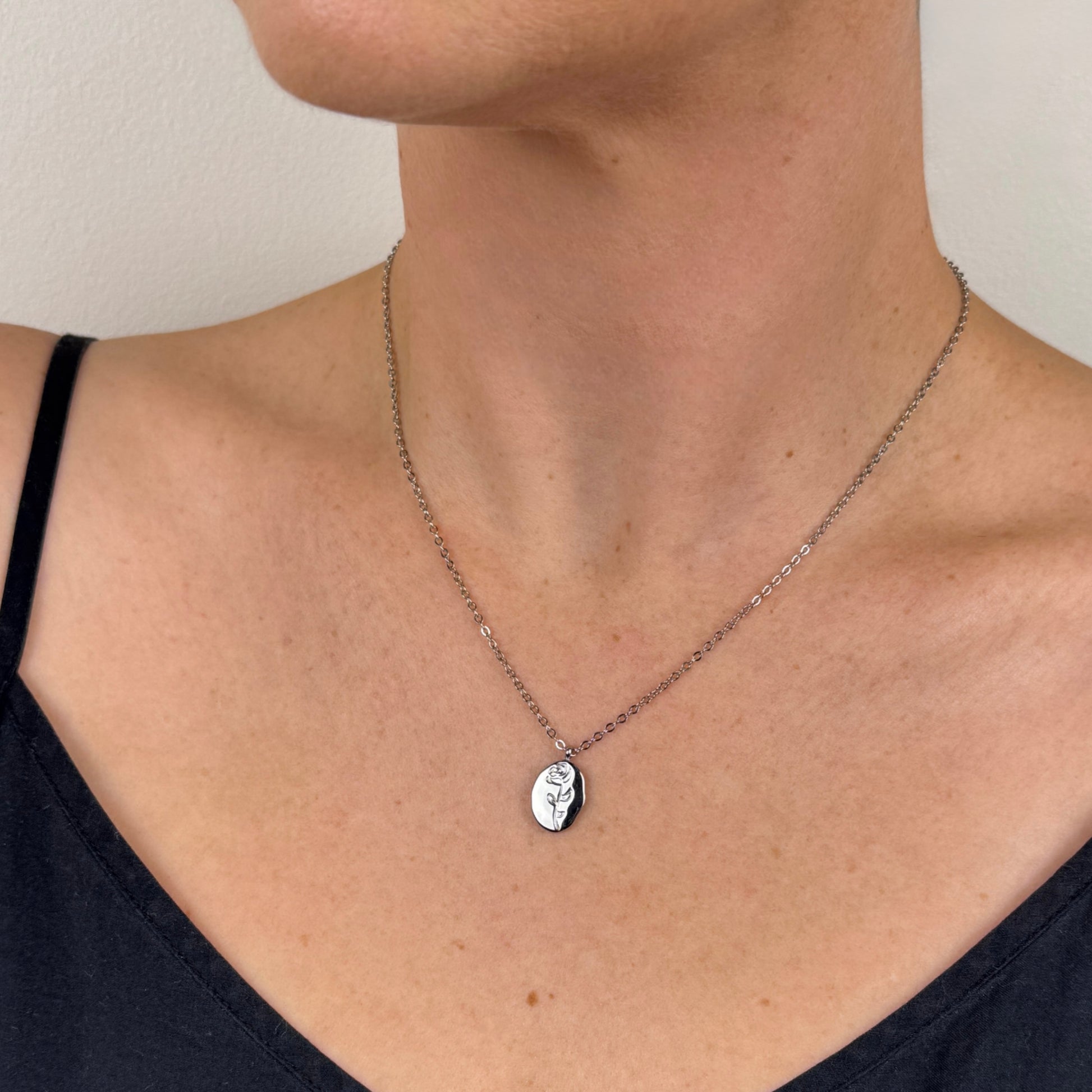Jessica Rose Rose Pendant on a delicate chain in silver