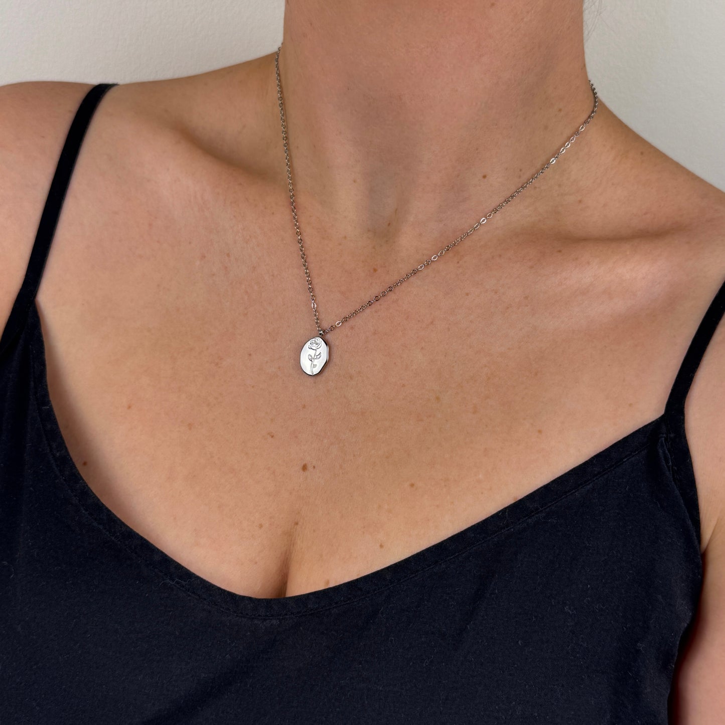 Jessica Rose Rose Pendant on a delicate chain in silver