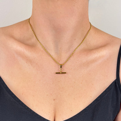 Gold Plated T-Bar Twist Chain Necklace