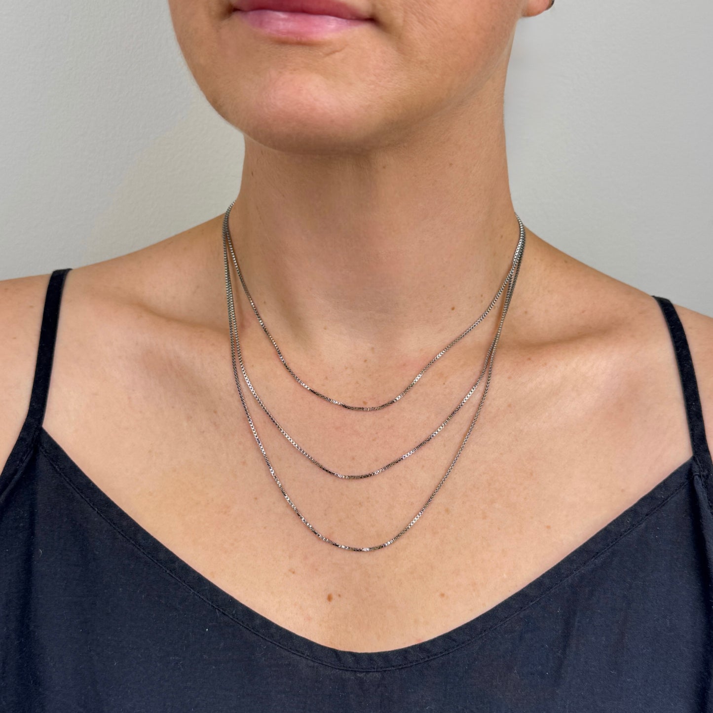 Three Strand Box Chain Necklace in Silver 