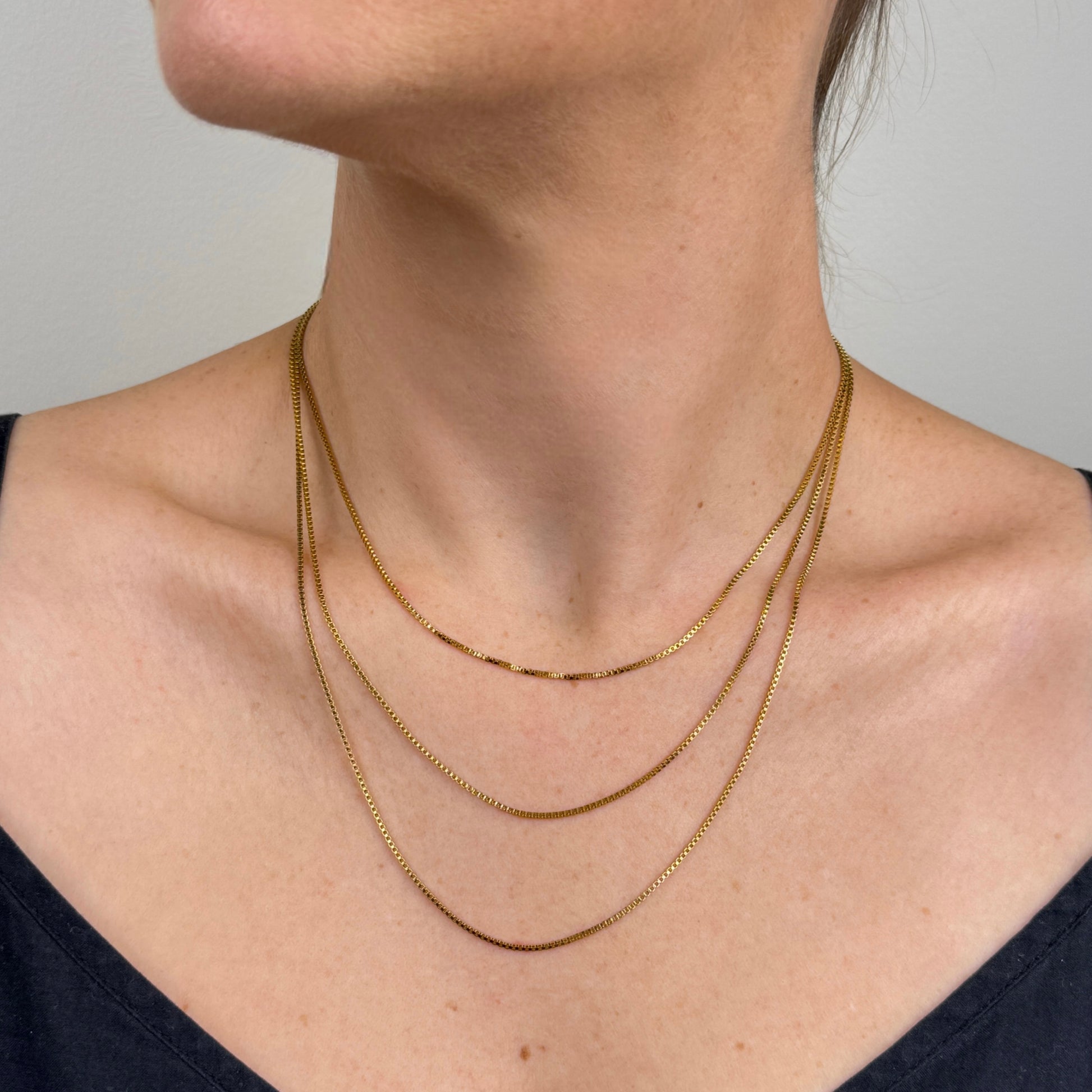 Three Strand Box Chain Necklace in Gold

